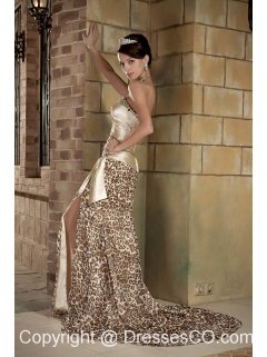 Leopard Sweetheart Beading Prom Dress with Brush Train