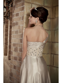 One Shoulder Empire Champagne Prom Dress Beading Brush Train