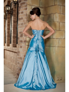 Taffeta Teal Brush Train Beading Evening Dress with Sweetheart