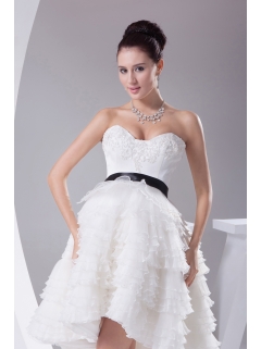 A-line / Princess Ruffled Layers Knee-length Sash Wedding Dress