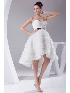 A-line / Princess Ruffled Layers Knee-length Sash Wedding Dress