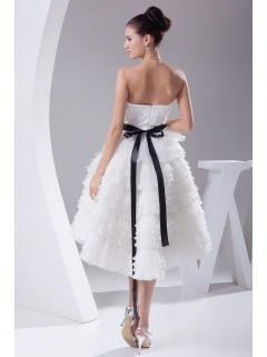 A-line / Princess Ruffled Layers Knee-length Sash Wedding Dress