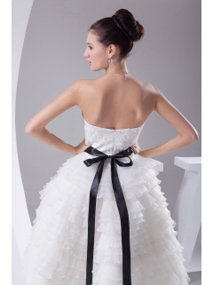 A-line / Princess Ruffled Layers Knee-length Sash Wedding Dress