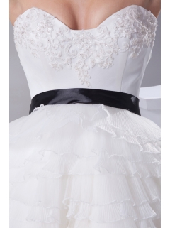 A-line / Princess Ruffled Layers Knee-length Sash Wedding Dress