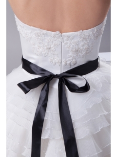 A-line / Princess Ruffled Layers Knee-length Sash Wedding Dress