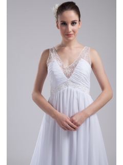 A-line V-neck Ruching Beading Wedding Dress