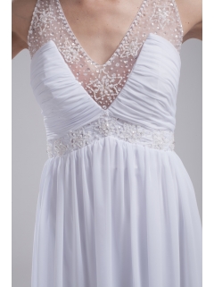 A-line V-neck Ruching Beading Wedding Dress