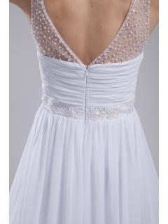 A-line V-neck Ruching Beading Wedding Dress