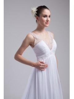 A-line V-neck Ruching Beading Wedding Dress