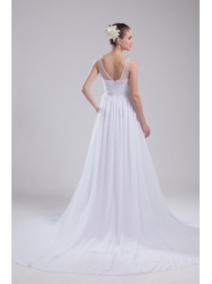 A-line V-neck Ruching Beading Wedding Dress