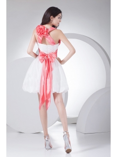 Hand Made Flowers Decorate Bodice Bowknot Mini-length White Criss Cross Straps 2013 Prom Dress