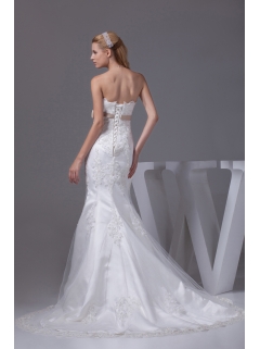 Lace Sash Strapless Mermaid Court Train Wedding Dress