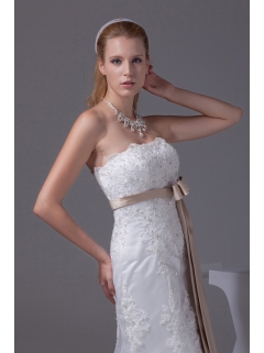 Lace Sash Strapless Mermaid Court Train Wedding Dress