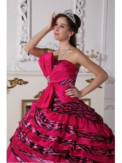 Fuchsia Ball Gown Strapless Floor-length Zebra Beading Quinceanera Dress