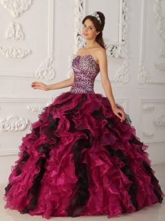 Multi-color Ball Gown Sweetheart Floor-length Leopard and Organza Ruffles Quinceanera Dress