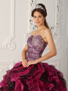 Multi-color Ball Gown Sweetheart Floor-length Leopard and Organza Ruffles Quinceanera Dress