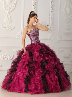 Multi-color Ball Gown Sweetheart Floor-length Leopard and Organza Ruffles Quinceanera Dress