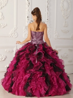 Multi-color Ball Gown Sweetheart Floor-length Leopard and Organza Ruffles Quinceanera Dress