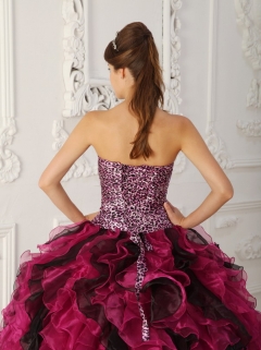 Multi-color Ball Gown Sweetheart Floor-length Leopard and Organza Ruffles Quinceanera Dress