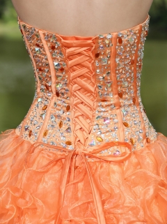 Orange Quinceanera Dress Clearance With Sweetheart Beaded Ruffles Layered Decorate Organza