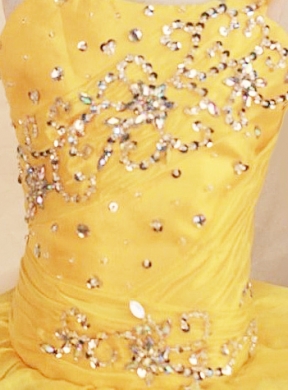 Yellow Ruffles Beaded Girl Pageant Dresses with One Shoulder