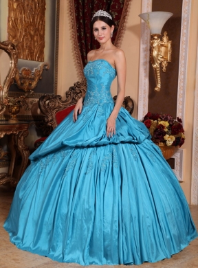 Strapless Appliques With Beading Aqua Blue Quinceanera Gowns