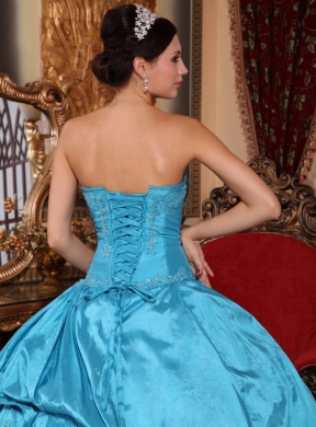 Strapless Appliques With Beading Aqua Blue Quinceanera Gowns