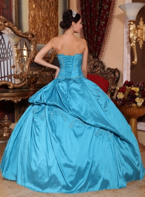 Strapless Appliques With Beading Aqua Blue Quinceanera Gowns