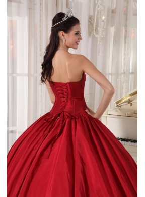 Red and White Ball Gown Sweetheart Floor-length Organza and Taffeta Beading Quinceanera Dress