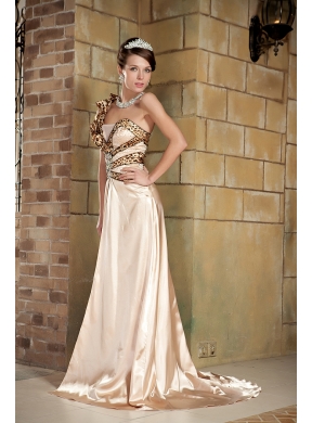 Strapless Champagne Column One Shoulder Celebrity Dresses