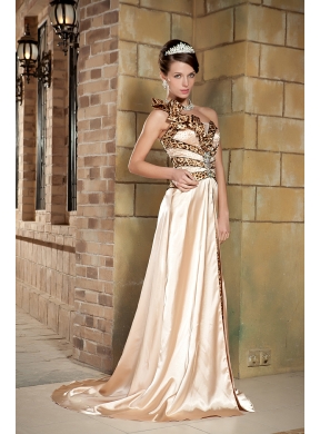 Strapless Champagne Column One Shoulder Celebrity Dresses