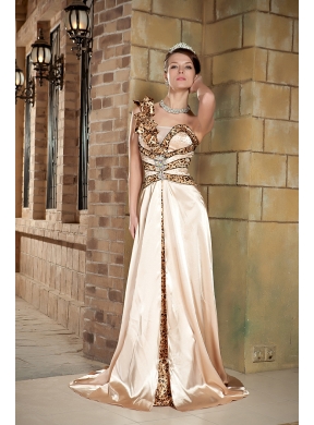 Strapless Champagne Column One Shoulder Celebrity Dresses