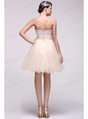 Champagne A-line Sweetheart Beaded Knee-length Prom Dress