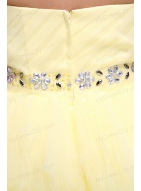 Light Yellow A-line Strapless Beaded Prom Dress with Layers