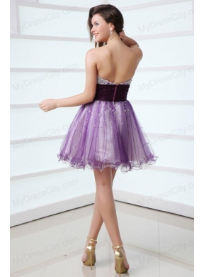 Purple A-line Strapless Beaded Short Prom Dress