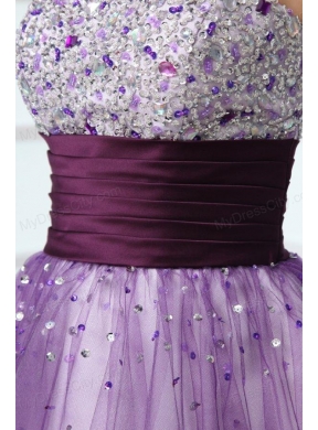 Purple A-line Strapless Beaded Short Prom Dress