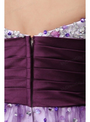 Purple A-line Strapless Beaded Short Prom Dress