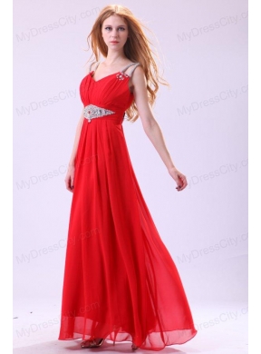 2014 Empire V-neck Red Floor-length Beading Chiffon Prom Dress