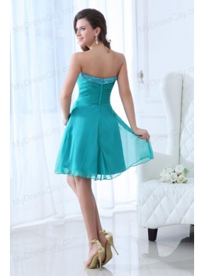 Aqua Blue Sweetheart Beaded Prom Dress with Knee-length