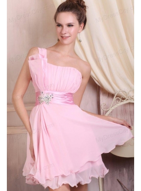 Baby Pink Strapless Short Mini-length Prom Dress with Beading