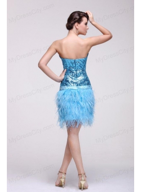 Blue Sequined Prom Dress with Sweetheart Knee-length