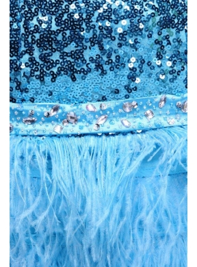 Blue Sequined Prom Dress with Sweetheart Knee-length