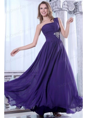 Empire One Shoulder Prom Dress with Beading and Ruching