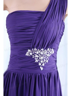 Empire One Shoulder Prom Dress with Beading and Ruching