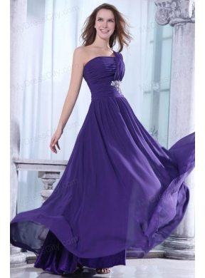 Empire One Shoulder Prom Dress with Beading and Ruching