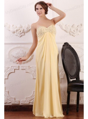 Light Yellow Empire Sweetheart Prom Dress with Beading