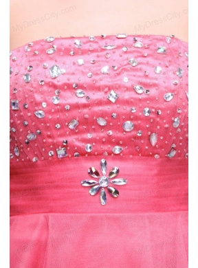 Pink Strapless Beaded Short Prom Dress with A-line