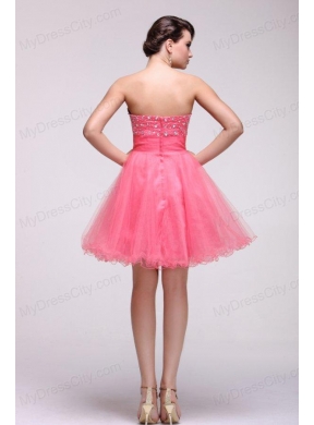 Pink Strapless Beaded Short Prom Dress with A-line