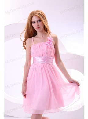 Pretty A-line Straps Knee-length Chiffon Sashes Pink 2014 Prom Dress