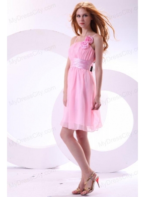 Pretty A-line Straps Knee-length Chiffon Sashes Pink 2014 Prom Dress